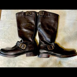 Frye Black Leather Combat Boots